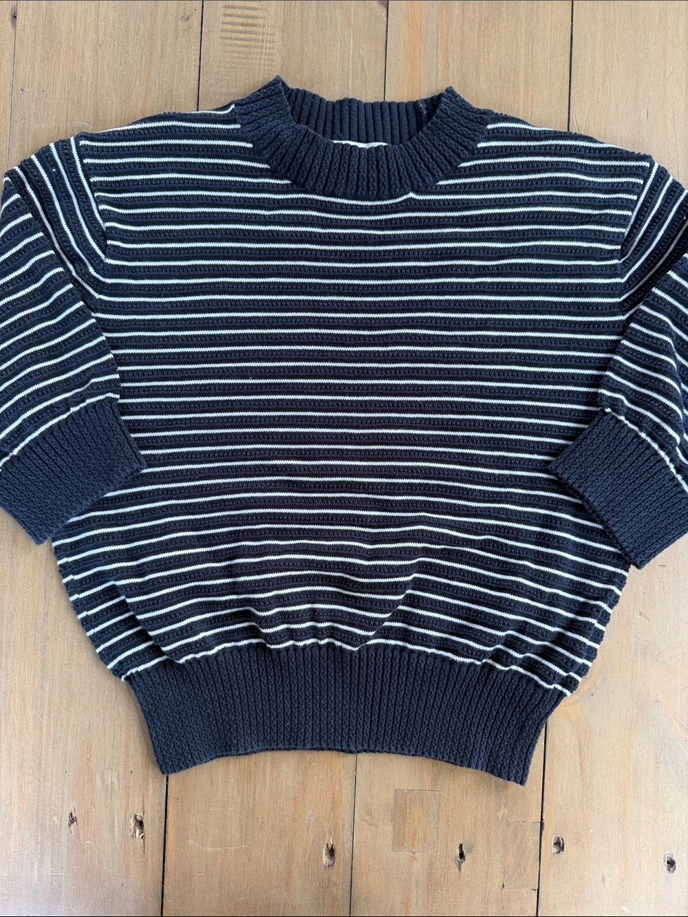 Madewell Navy and White Striped Crewneck Cropped Sweater Size XS